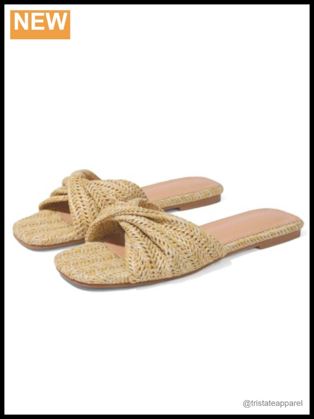 Woven Straw Flat Sandals Slide Sandals Twist Detail Square Toe Open Back